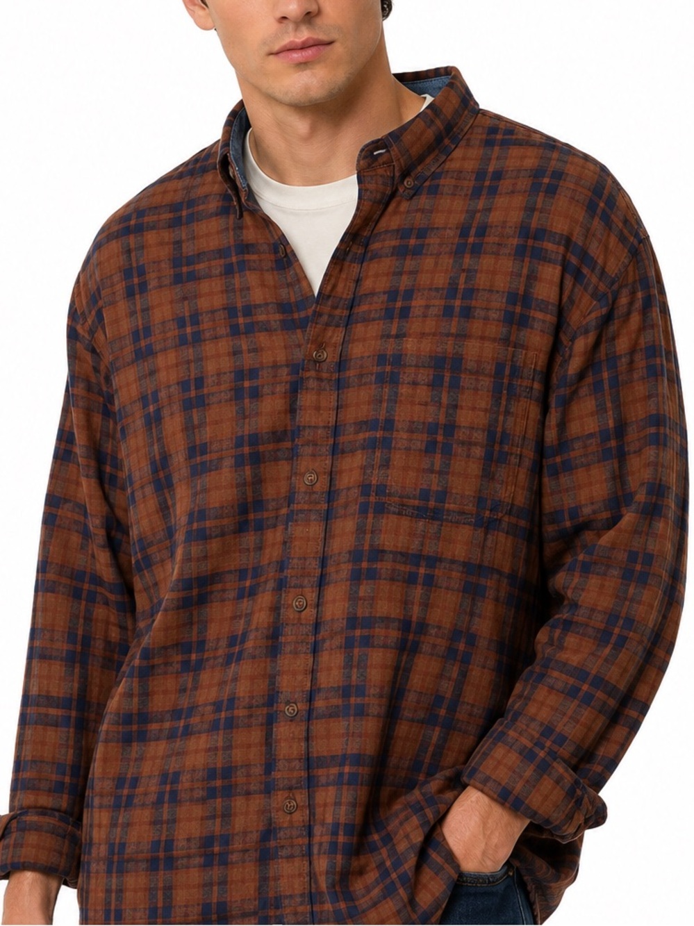 2/30$ ⭐️ Men's Brown & Navy Plaid Button-Down Shirt